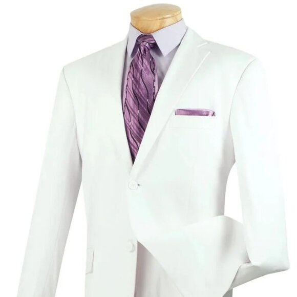 White Wedding Suit For Men - Perfect For Groom - Mens Modern Fit Two Button Popl